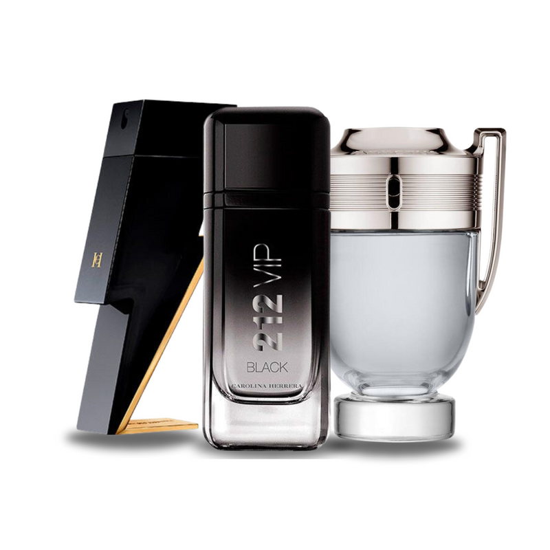 Conjunto de 3 perfumes BAD BOY, 212 VIP BLACK, Paco Rabanne INVICTUS 100ml